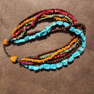 Vintage Southwestern Faux Turquoise Nugget Necklace | Multicolor Beaded Necklace